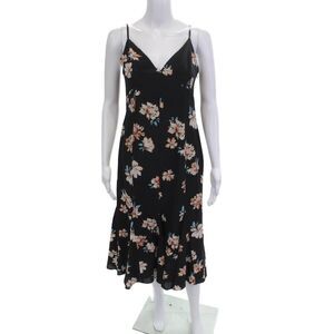FiveSeventyFive Women Slip Dress Black Silk Floral V-Neck Size S